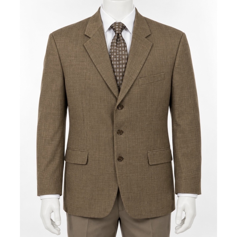 RALPH LAUREN Men's Sport Coat Jacket Blazer 44R Silk Linen Wool Tan Brown Beige